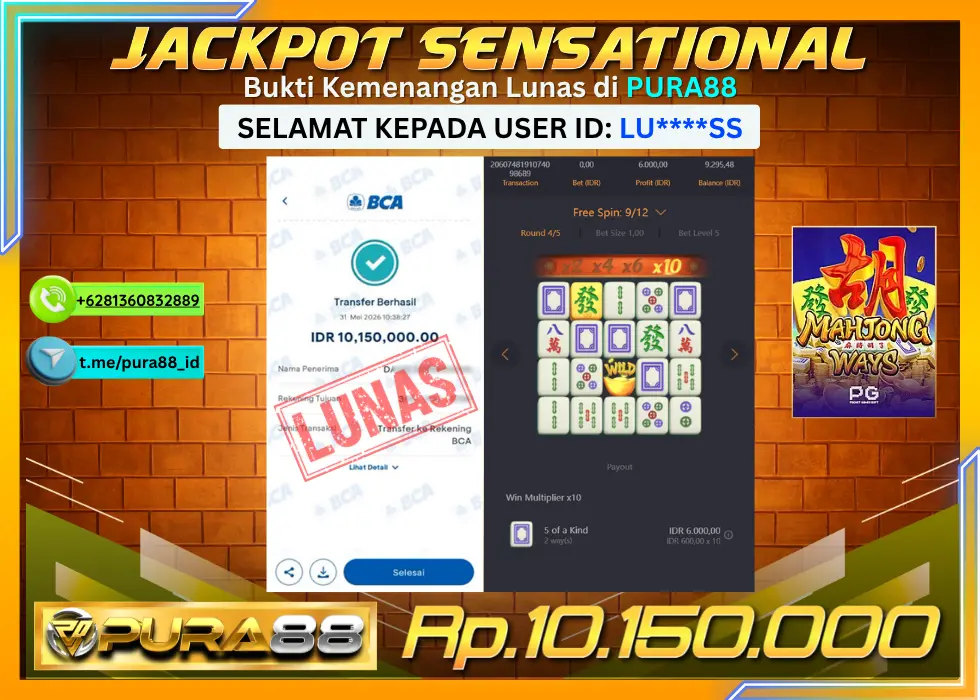 PURA88 JACKPOT MAHJONG WAYS Rp 10.150.000,- LUNAS